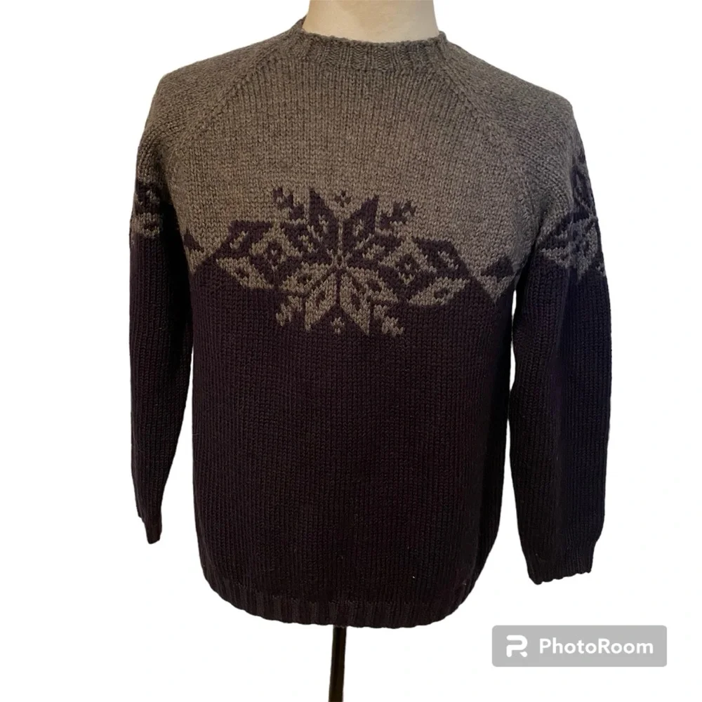 J. CREW SWEATER CREW NECK PULLOVER BLUE GRAY HAND KNIT WOOL LONG SLEEVE Size S